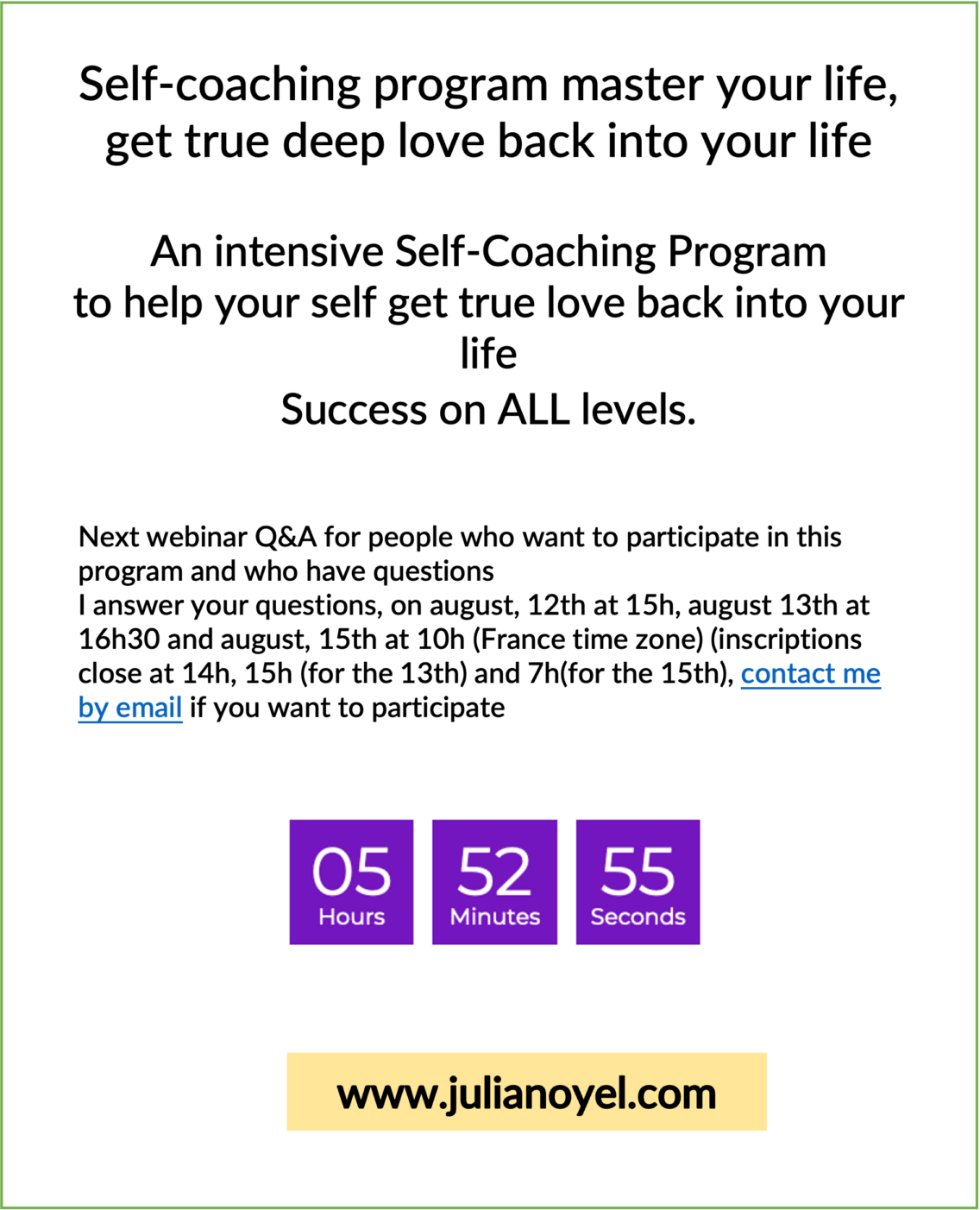 Webinar Q&A program get true love back success on all levels INFP intuitive highly sensitive empath on august, 12th at 15h, august 13th at 16h30 and august, 15th at 10h